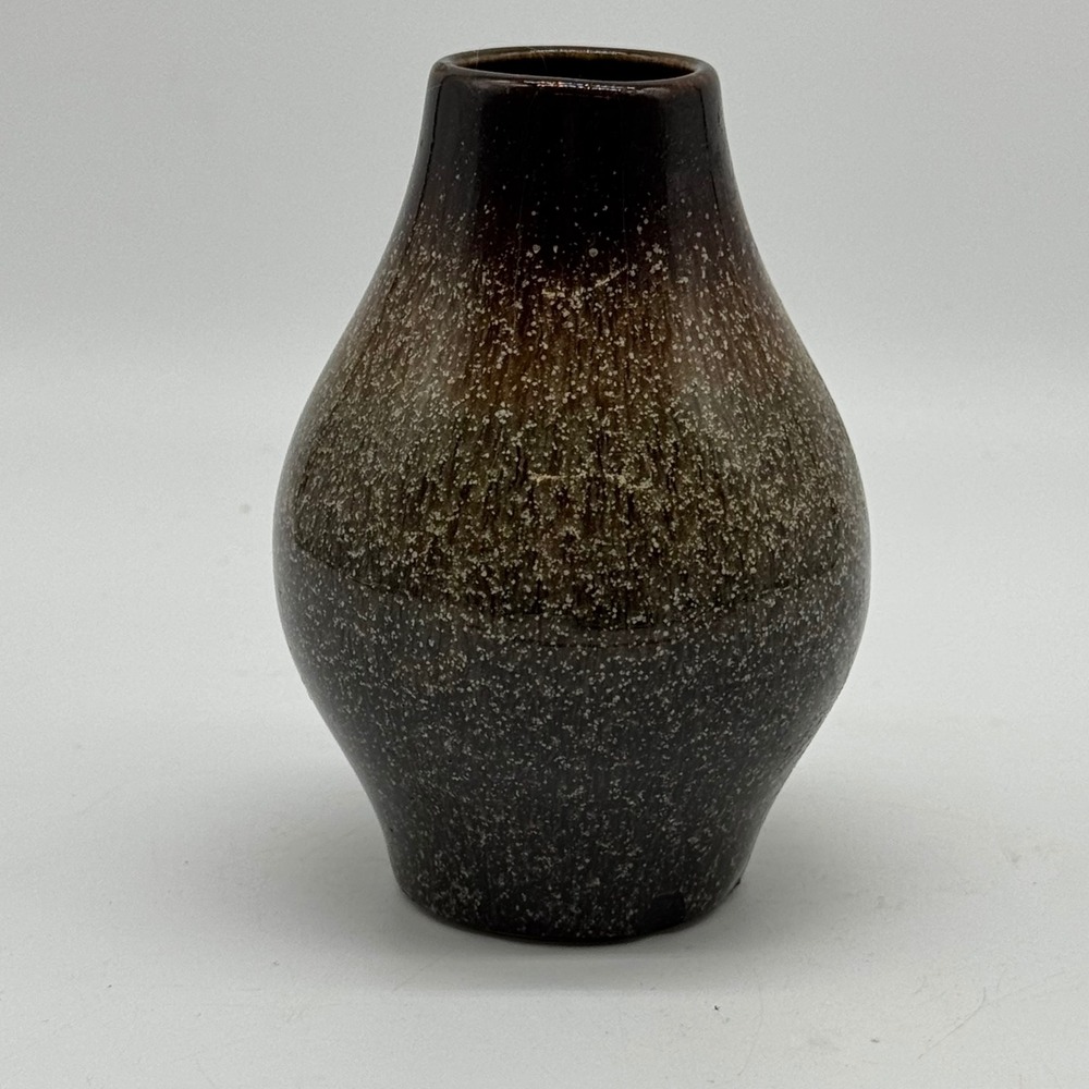 Vintage Japanese Tenmoku Oil Spot Glaze Studio Pottery Brown Teardrop Vase MCM